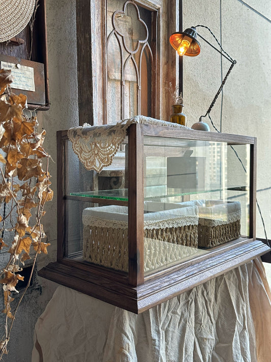 Vintage solid wood glass display cabinet