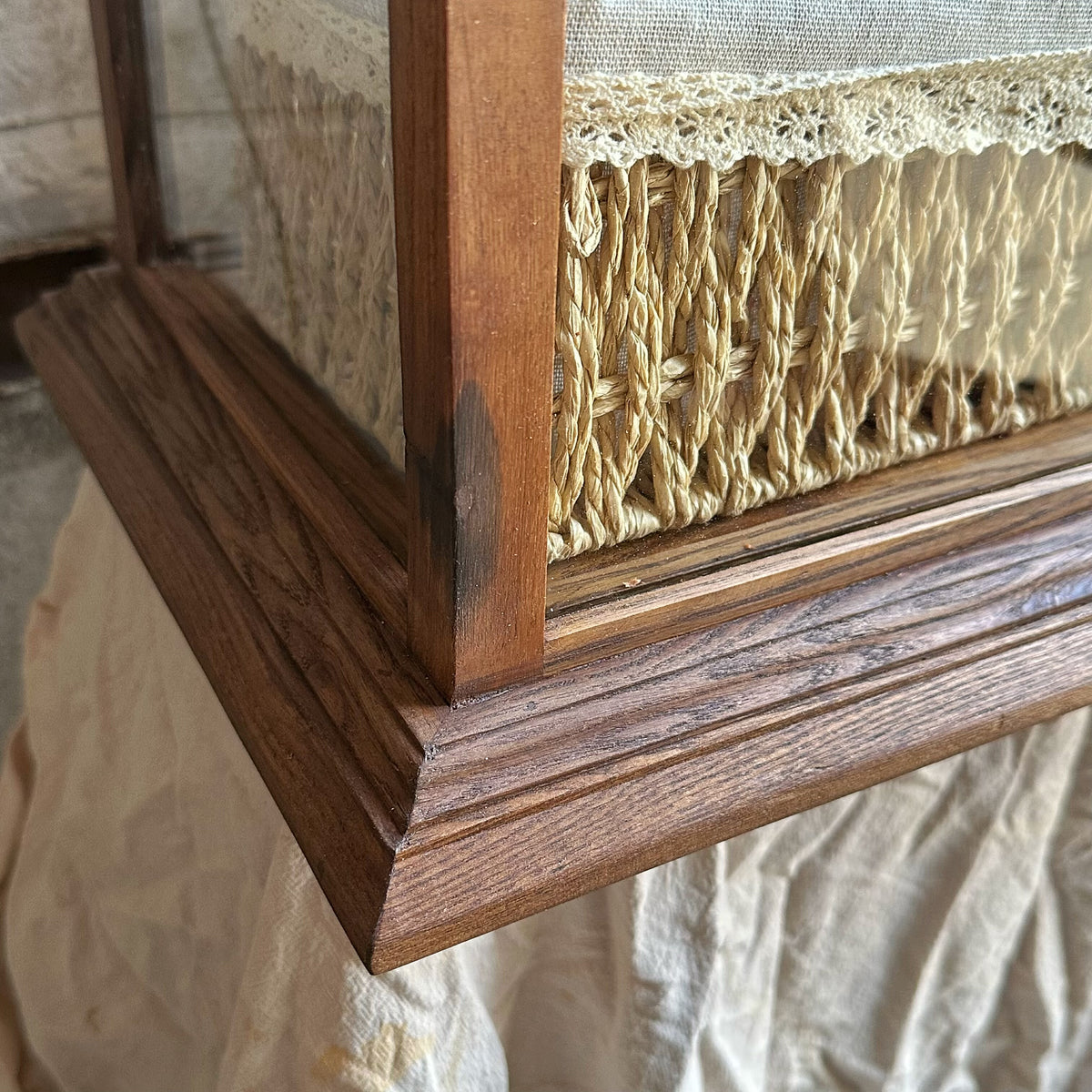Vintage solid wood glass display cabinet