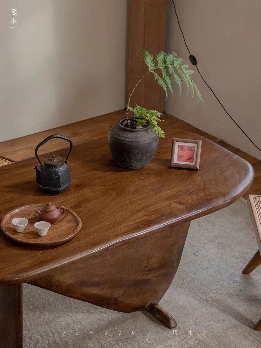 Calf Table \ Imported solid wood designer homestay creative dining table, vintage wabi-sabi style tea table workbench