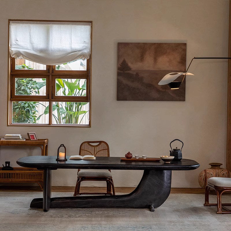 Whale Tea Table \ All-solid wood homestay creative tea table, Japanese wabi-sabi style tea room rectangular black table