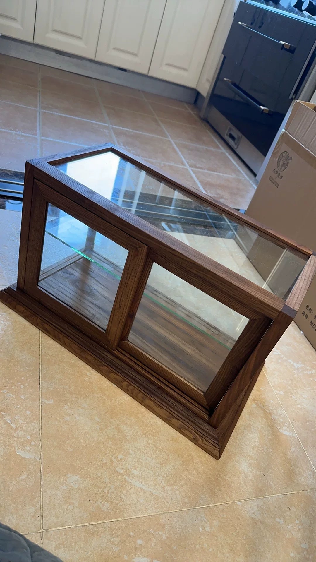Vintage solid wood glass display cabinet