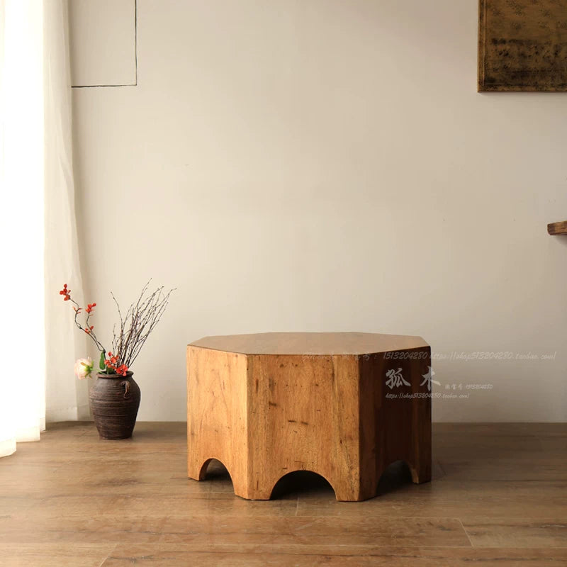 Wabi-sabi wind round table, imported solid wood living room, small apartment coffee table, creative retro Japanese side table, corner table