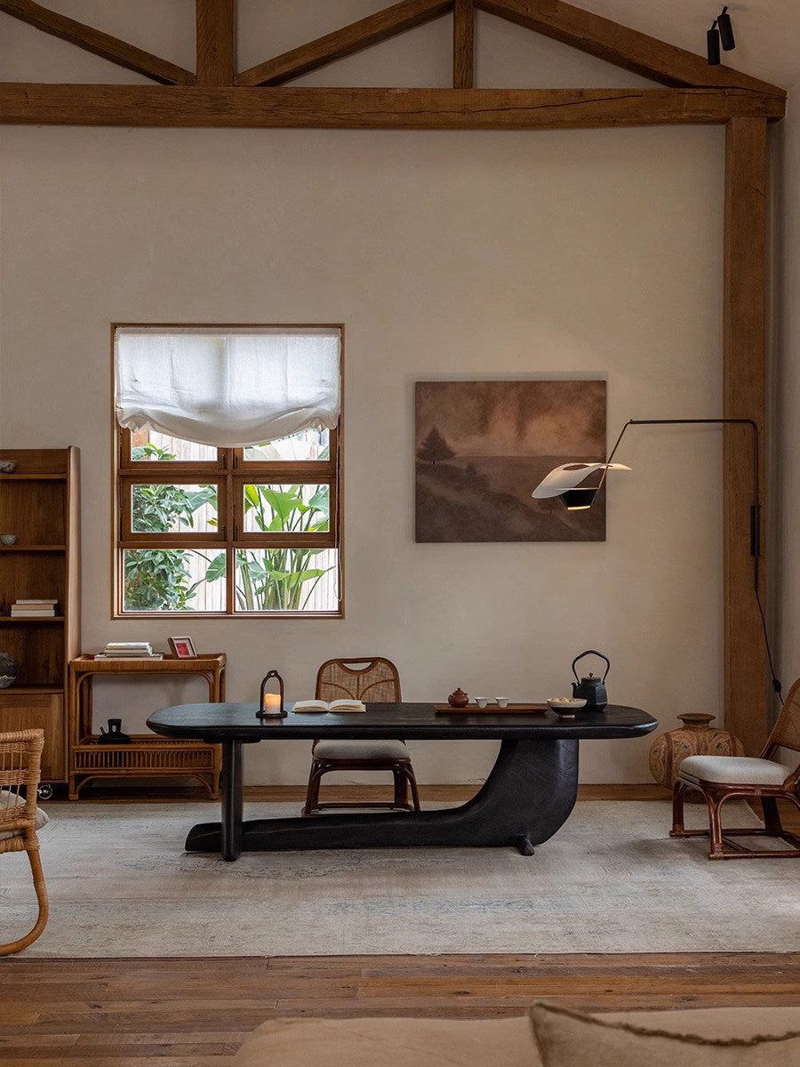 Whale Tea Table \ All-solid wood homestay creative tea table, Japanese wabi-sabi style tea room rectangular black table