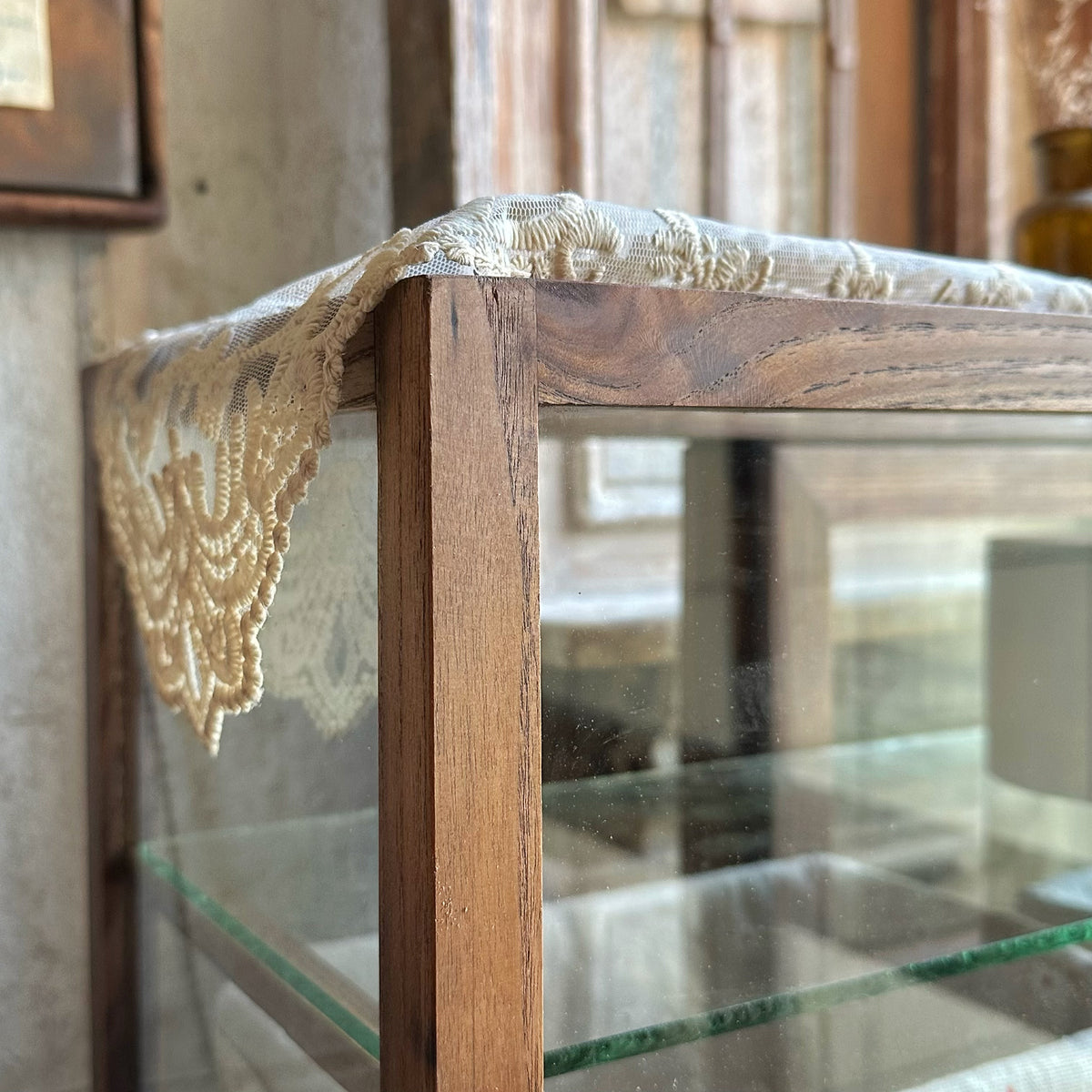 Vintage solid wood glass display cabinet