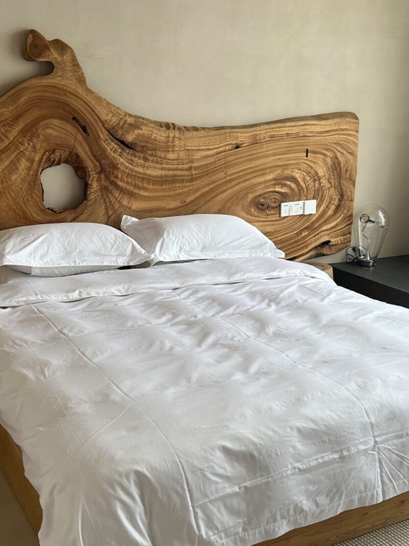 Wabi-sabi style solid wood king bed Japanese-style 1.8m double bed, 1.5m solid wood bed, homestay bedroom furniture