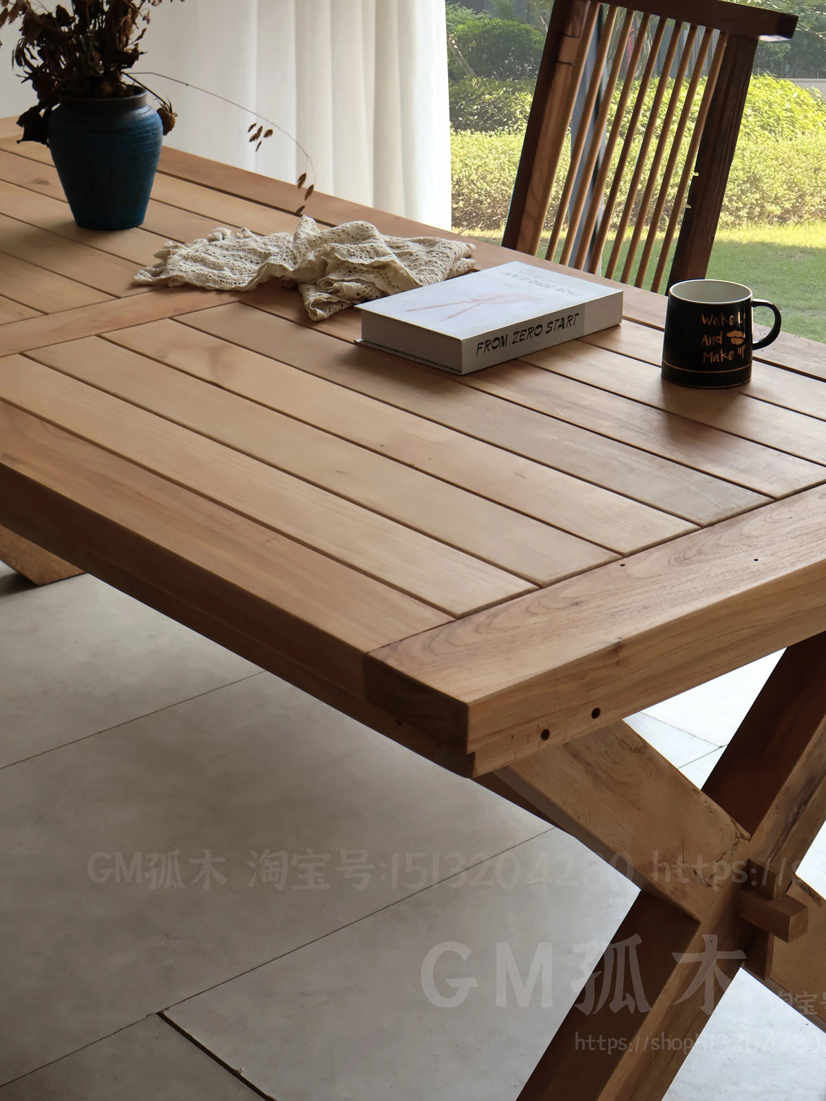 Old teak long table, outdoor Southeast Asian vintage square dining table, homestay hotel villa full solid wood conference table