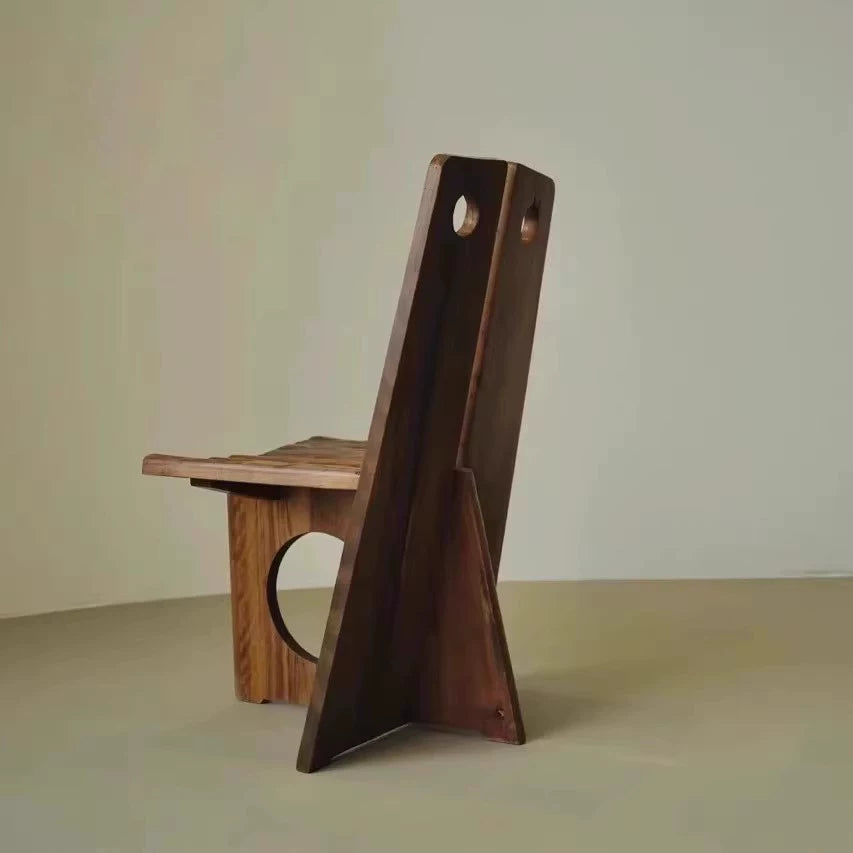 Artist round hole chair, backrest chair, solid wood wabi-sabi style dining chair, home leisure chair
