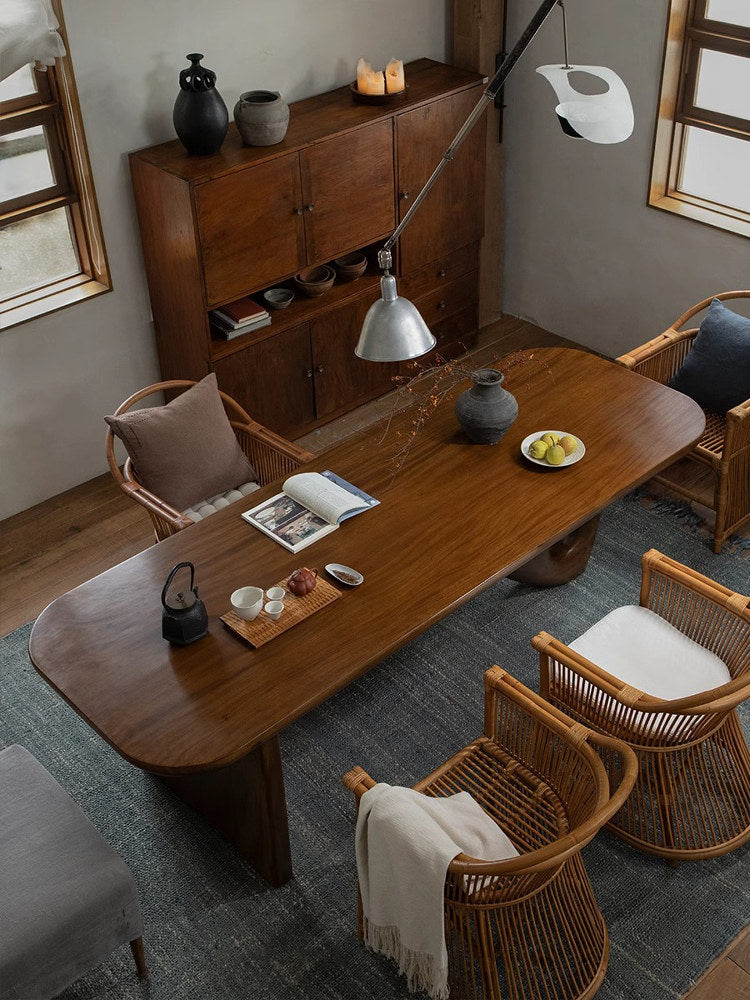 Whale Table\Vintage Wabi-Sabi Style Full Solid Wood Dining Table Designer Creative Homestay Tea Table Workbench Desk