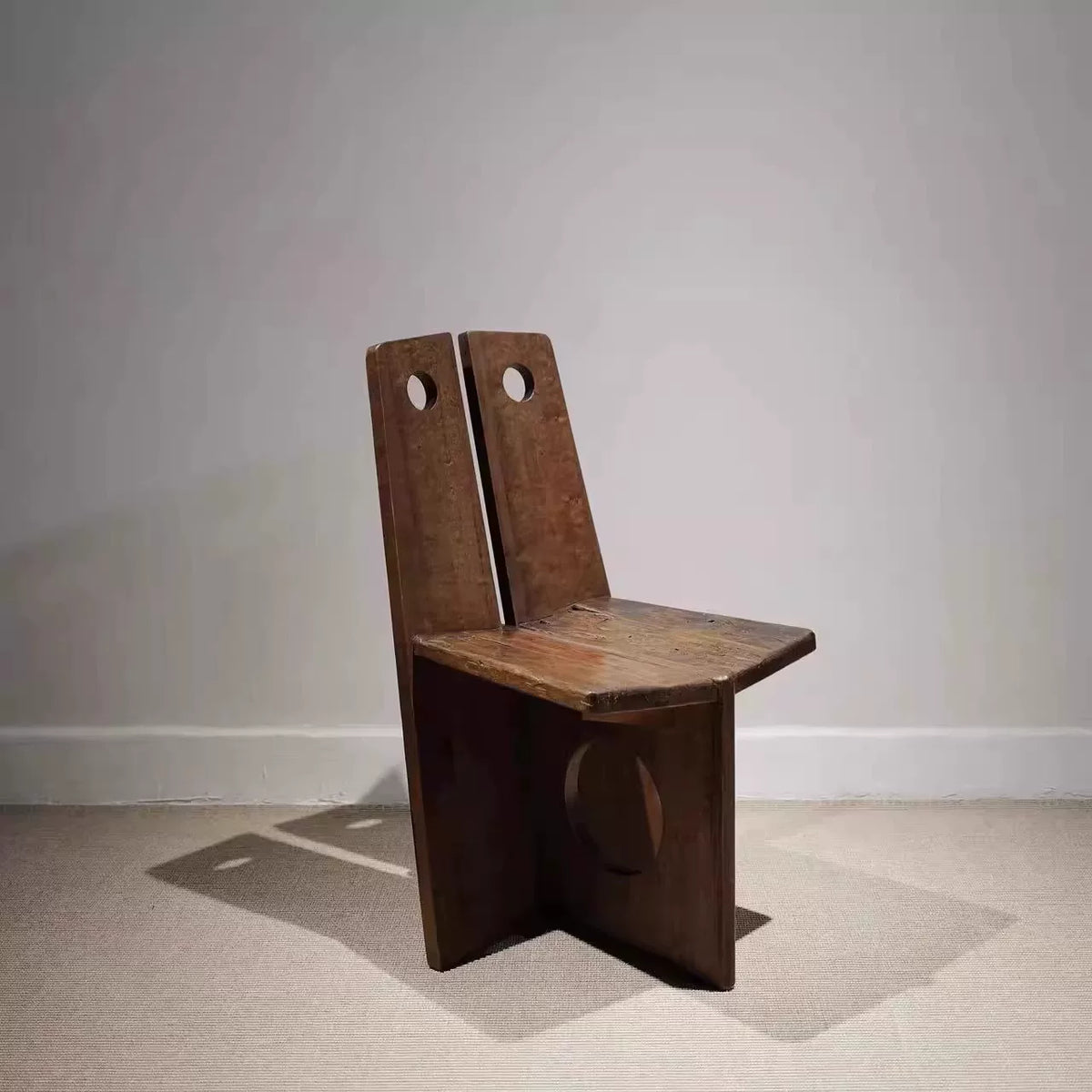 Artist round hole chair, backrest chair, solid wood wabi-sabi style dining chair, home leisure chair