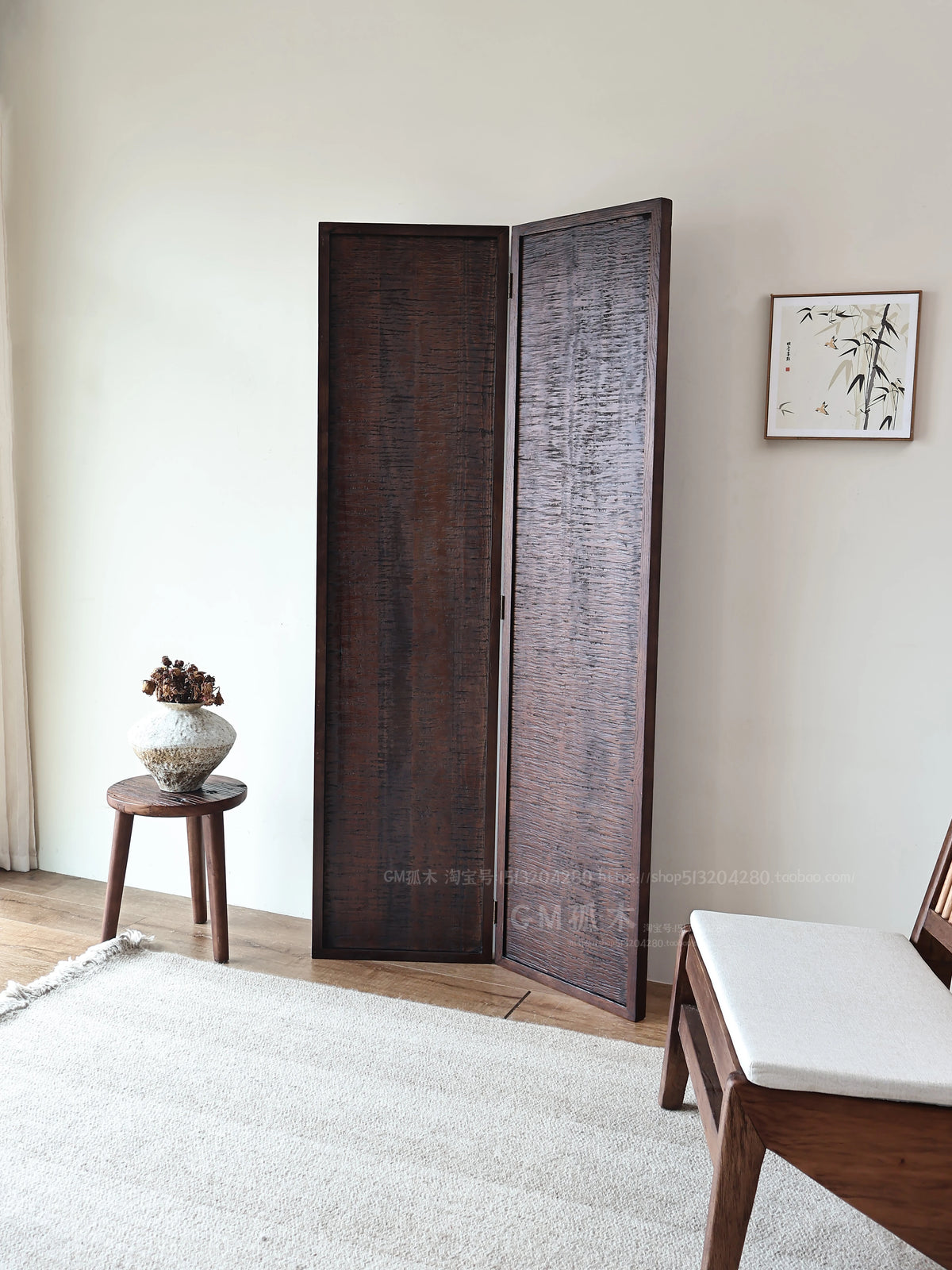 Wabi-sabi screen partition Chinese solid wood mobile folding background wall designer B&B furniture tea room into the hotel