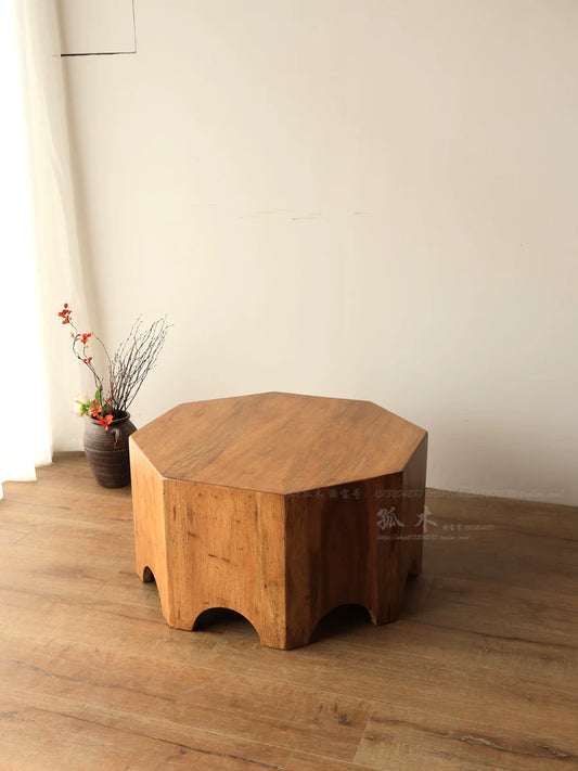 Wabi-sabi wind round table, imported solid wood living room, small apartment coffee table, creative retro Japanese side table, corner table