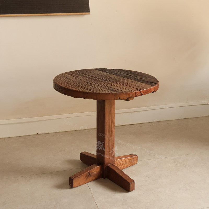 Wabi-sabi Wind Island George Single-Legged Round Coffee Table Solid Wood Master Design Dining Table Home Antique Weathered Pattern