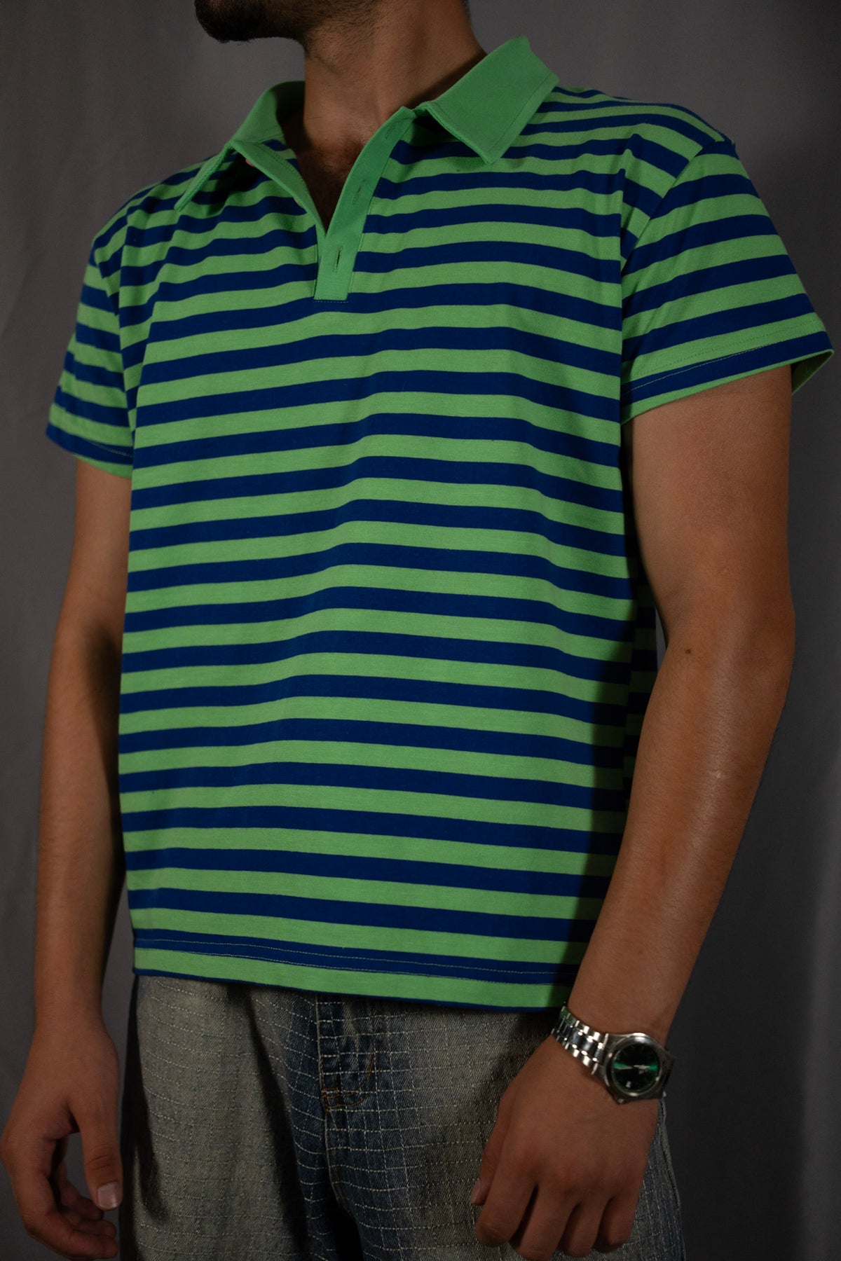 "Colors" Green&Navy striped Polo t-shirt