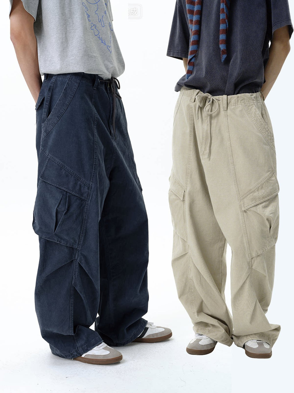 Roaringwild A Arch Roaring Beast Washed silhouette loose scimitar cargo pants men's casual trousers