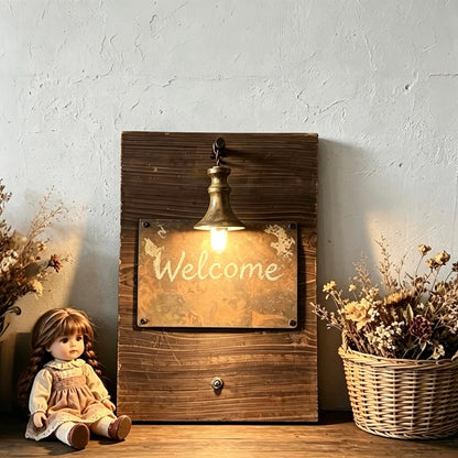 Pre-loved hand-made, old-fashioned, wabi-sabi, retro living room, bedroom, bedside, hallway, aisle, B&B, café, solid wood board table lamp