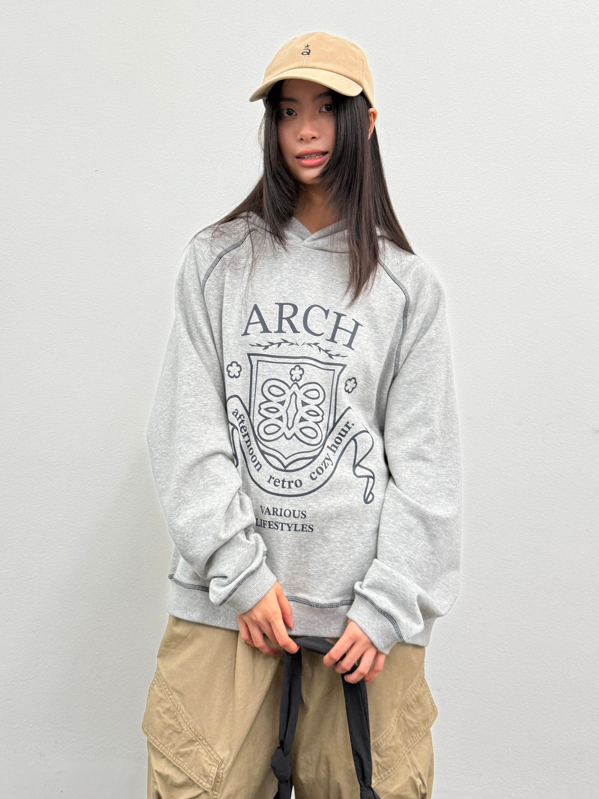 Roaringwild a Arch Beast gray loose printed top trendy American hoodie for men