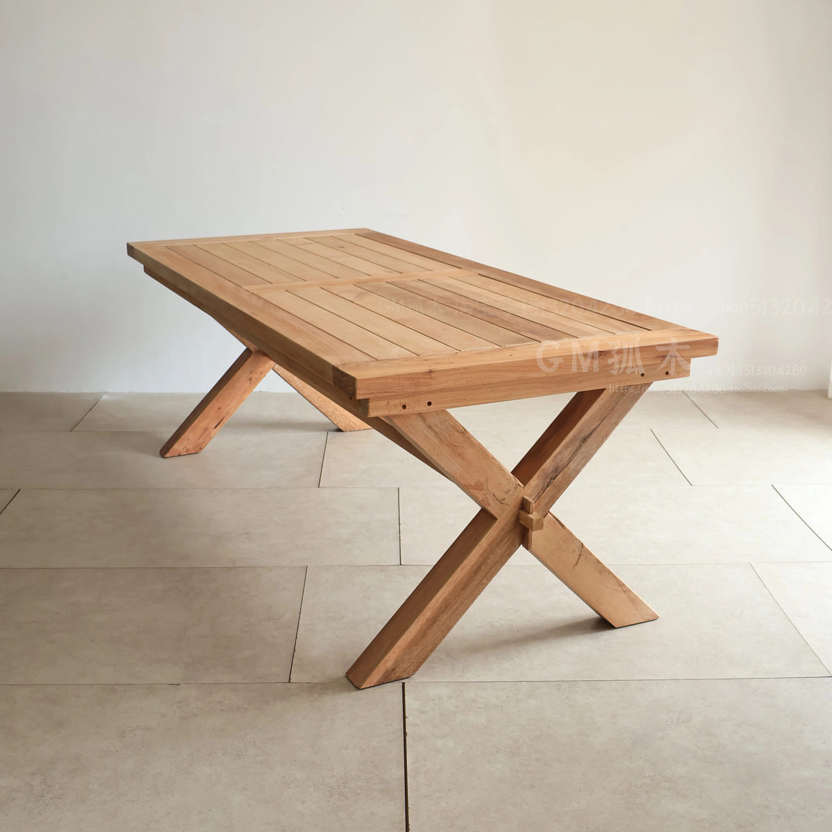Old teak long table, outdoor Southeast Asian vintage square dining table, homestay hotel villa full solid wood conference table