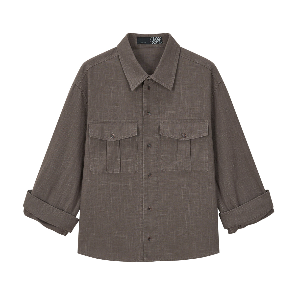 VLABMADE vintage hunting bag slub linen shirt, men's and women's autumn distressed three-quarter sleeve rolled sleeve jacket top