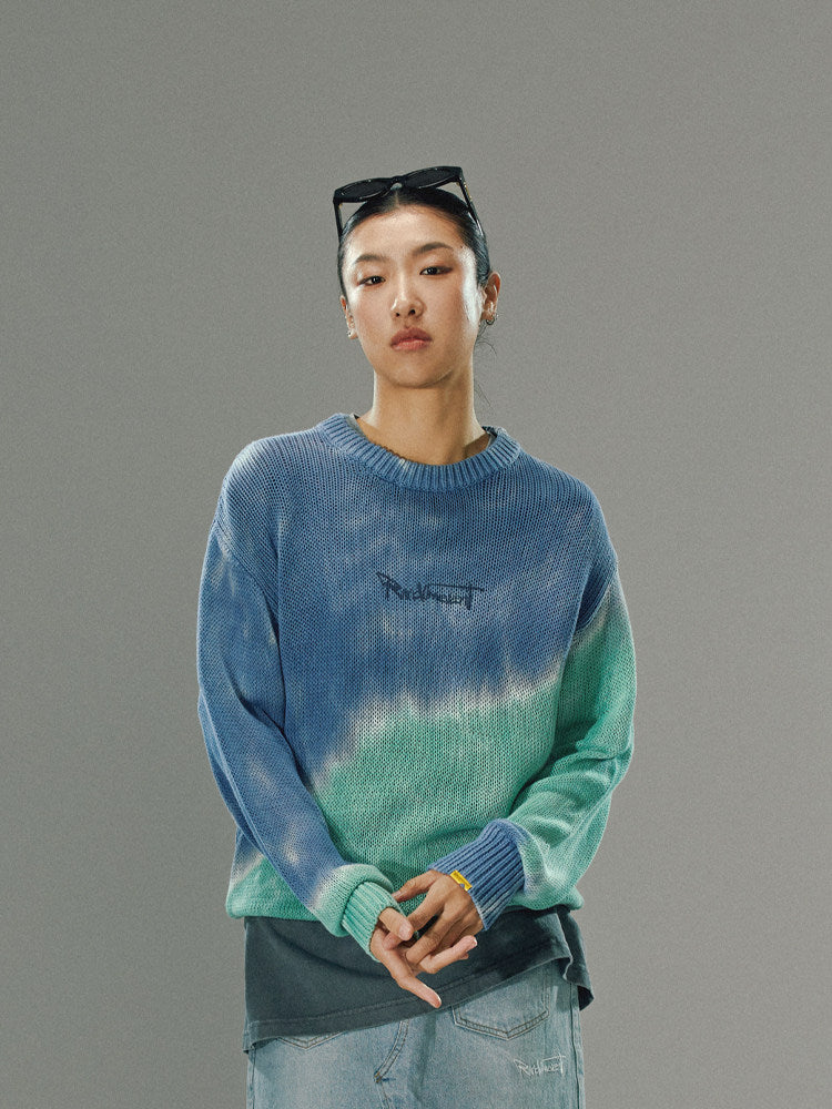 Randomevent Spring Couple Knitted Waves Zero Dye Distressed Sweater Unisex