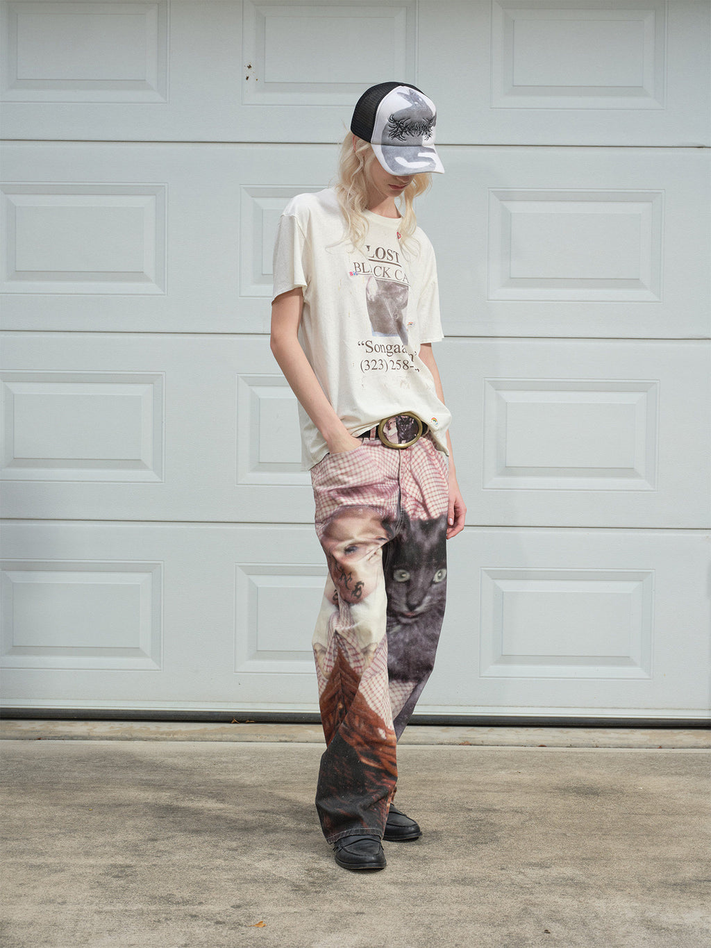 SONGAADON 26FW Cradle Cat Digital Print Jeans