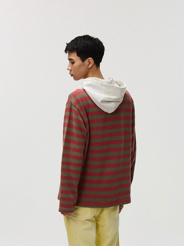Randomevent Detachable Contrast Hooded Striped Long Sleeve Shirt Men's and Women's Tops 25SS