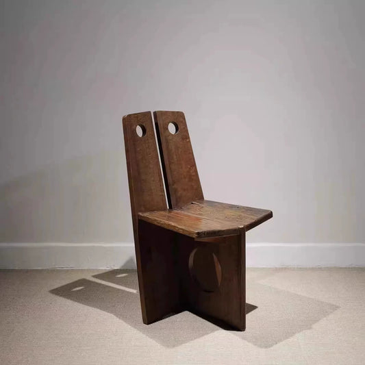 Artist round hole chair, backrest chair, solid wood wabi-sabi style dining chair, home leisure chair