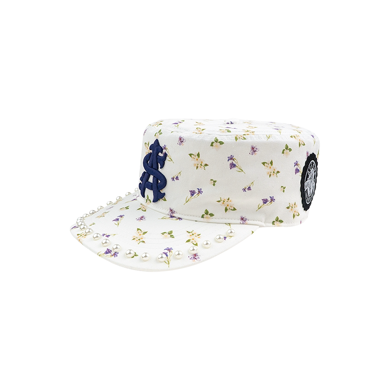 AVENUE&SON x JUICY2026 co-branded floral full-print embroidered logo pearl flat hat with a pillbox hat