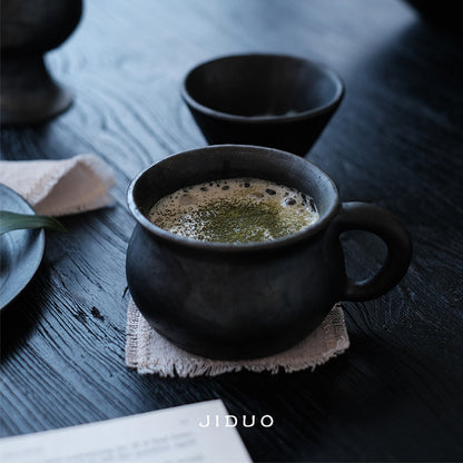 Several black pottery Tibetan intangible cultural heritage handmade black black pottery cups, milk tea cups, tea cups, coffee cups, household items, retro