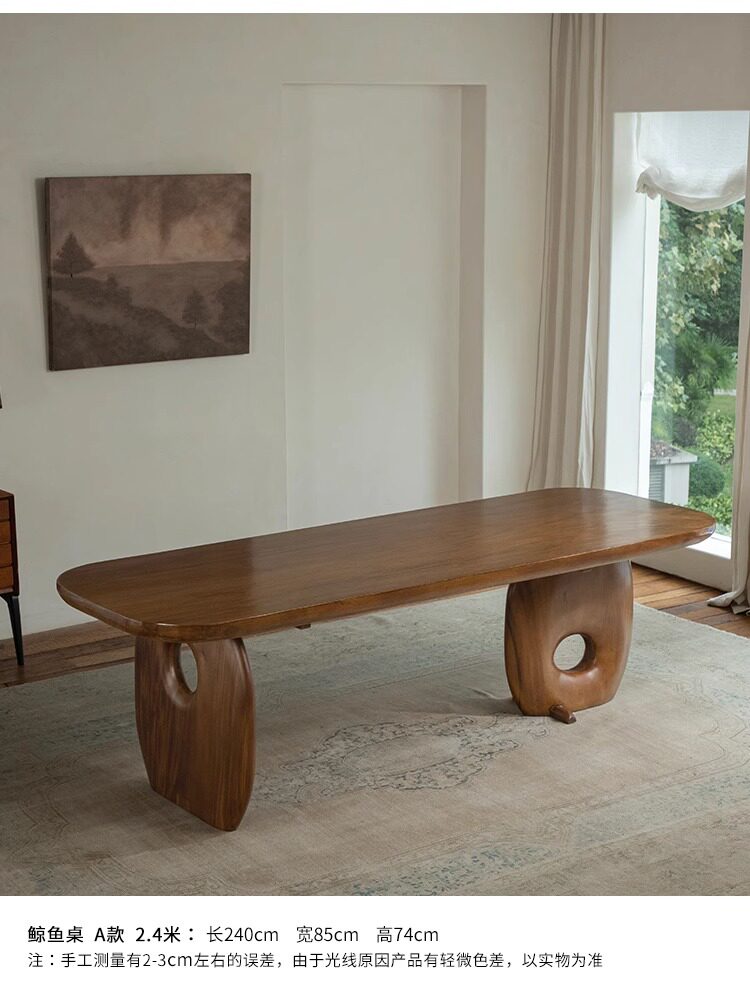 Whale Table\Vintage Wabi-Sabi Style Full Solid Wood Dining Table Designer Creative Homestay Tea Table Workbench Desk
