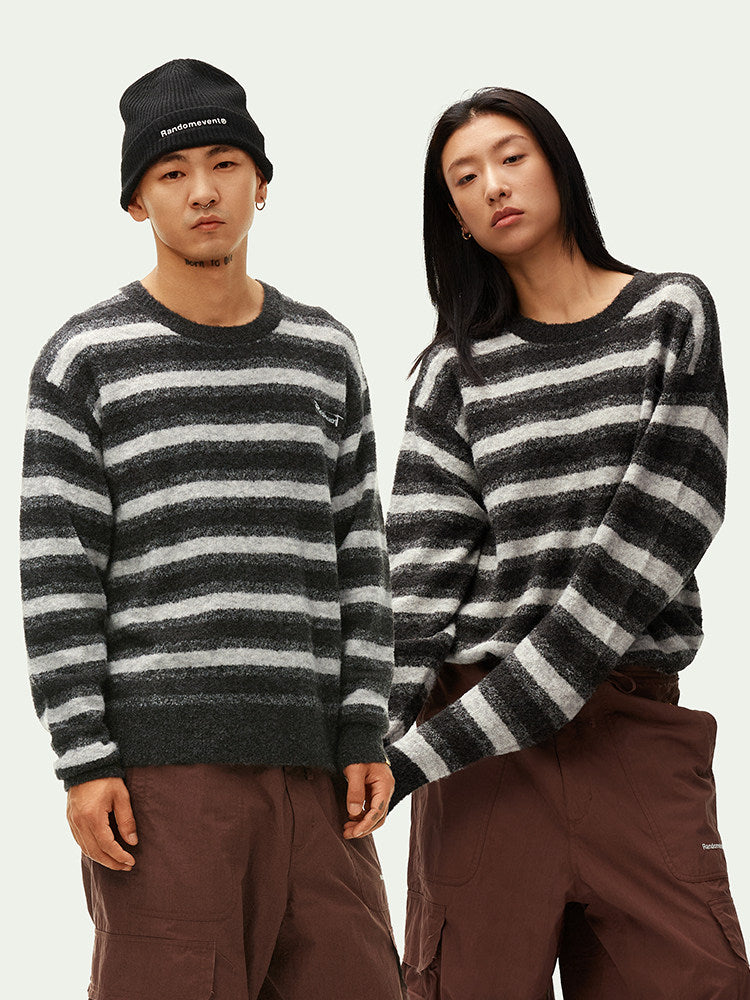 Randomevent Spring Contrasting Striped Sweater Couple Knit Top Slouchy