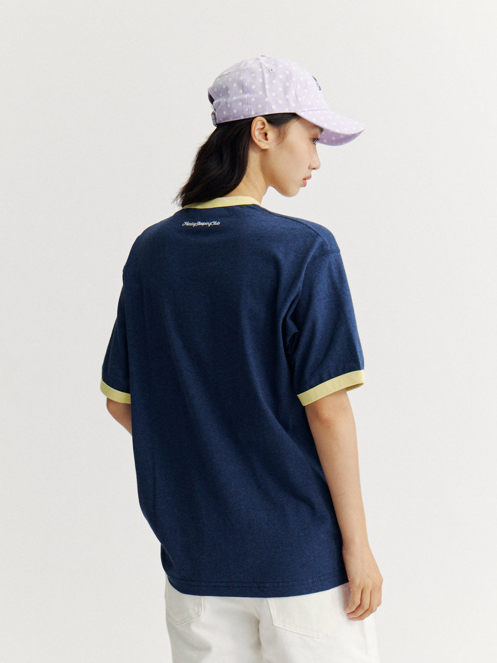 Mondaysleepingclub & DISNEY collaboration series "Lazy Mickey" color-blocked collar printed T-shirt