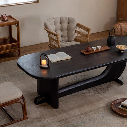 Whale Tea Table \ All-solid wood homestay creative tea table, Japanese wabi-sabi style tea room rectangular black table