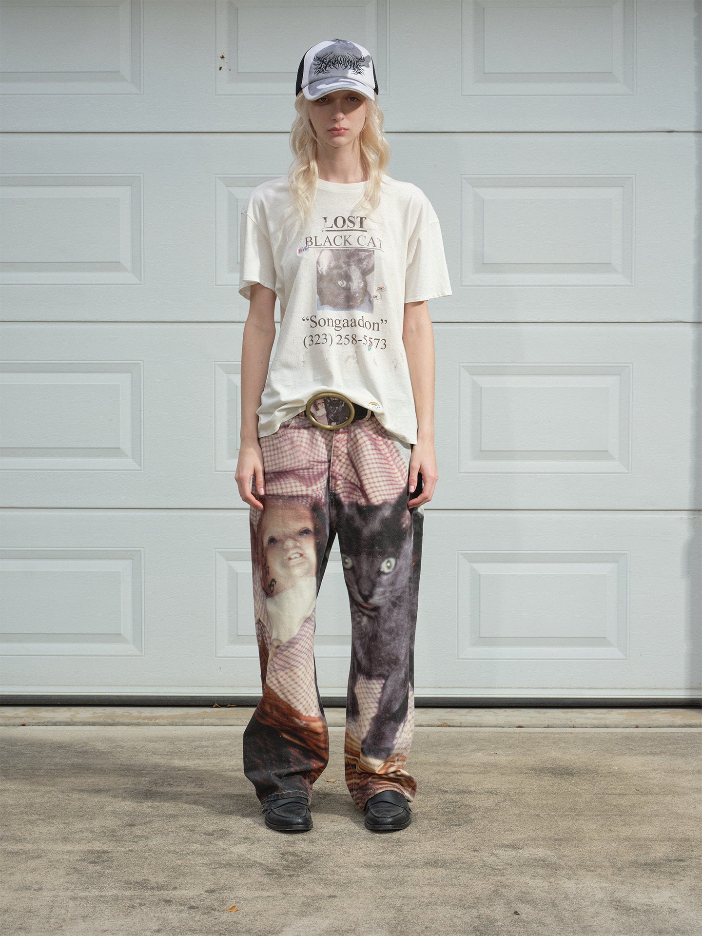 SONGAADON 26FW Cradle Cat Digital Print Jeans