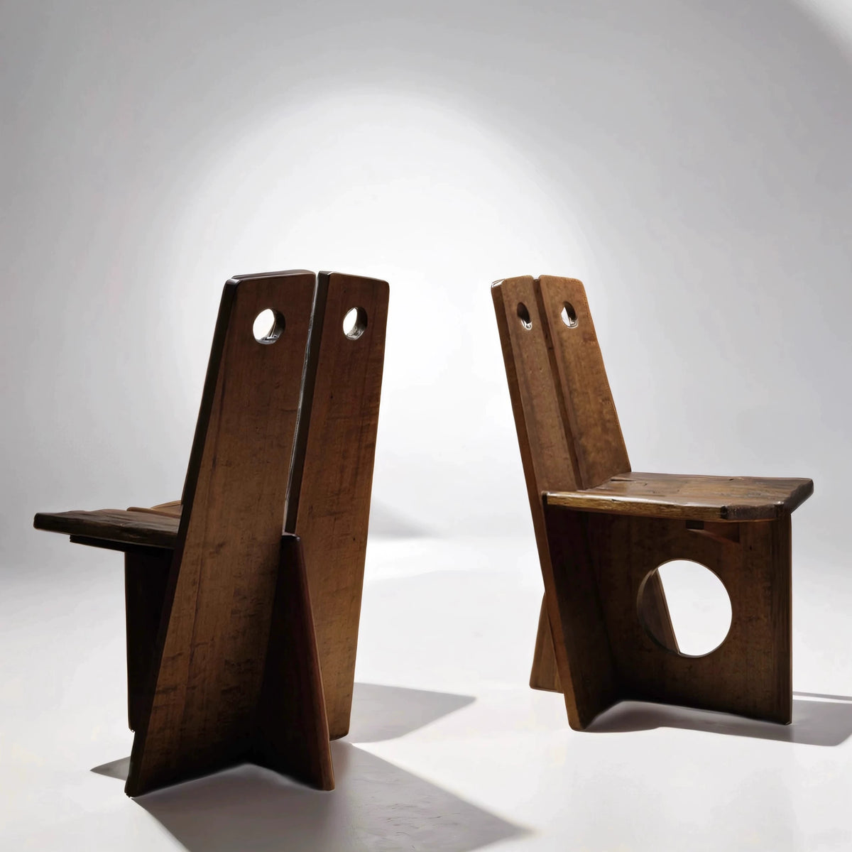 Artist round hole chair, backrest chair, solid wood wabi-sabi style dining chair, home leisure chair
