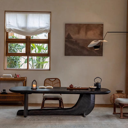Whale Tea Table \ All-solid wood homestay creative tea table, Japanese wabi-sabi style tea room rectangular black table
