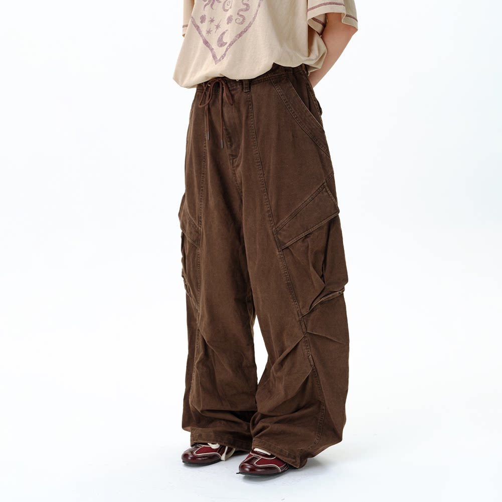 Roaringwild A Arch Roaring Beast Washed silhouette loose scimitar cargo pants men's casual trousers