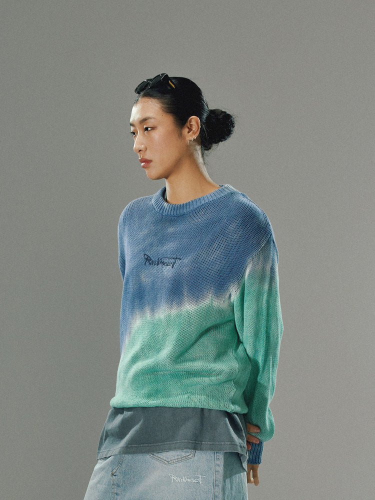 Randomevent Spring Couple Knitted Waves Zero Dye Distressed Sweater Unisex