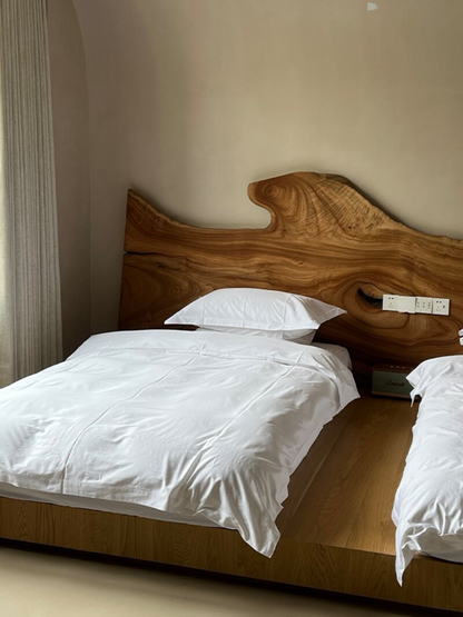 Wabi-sabi style solid wood king bed Japanese-style 1.8m double bed, 1.5m solid wood bed, homestay bedroom furniture