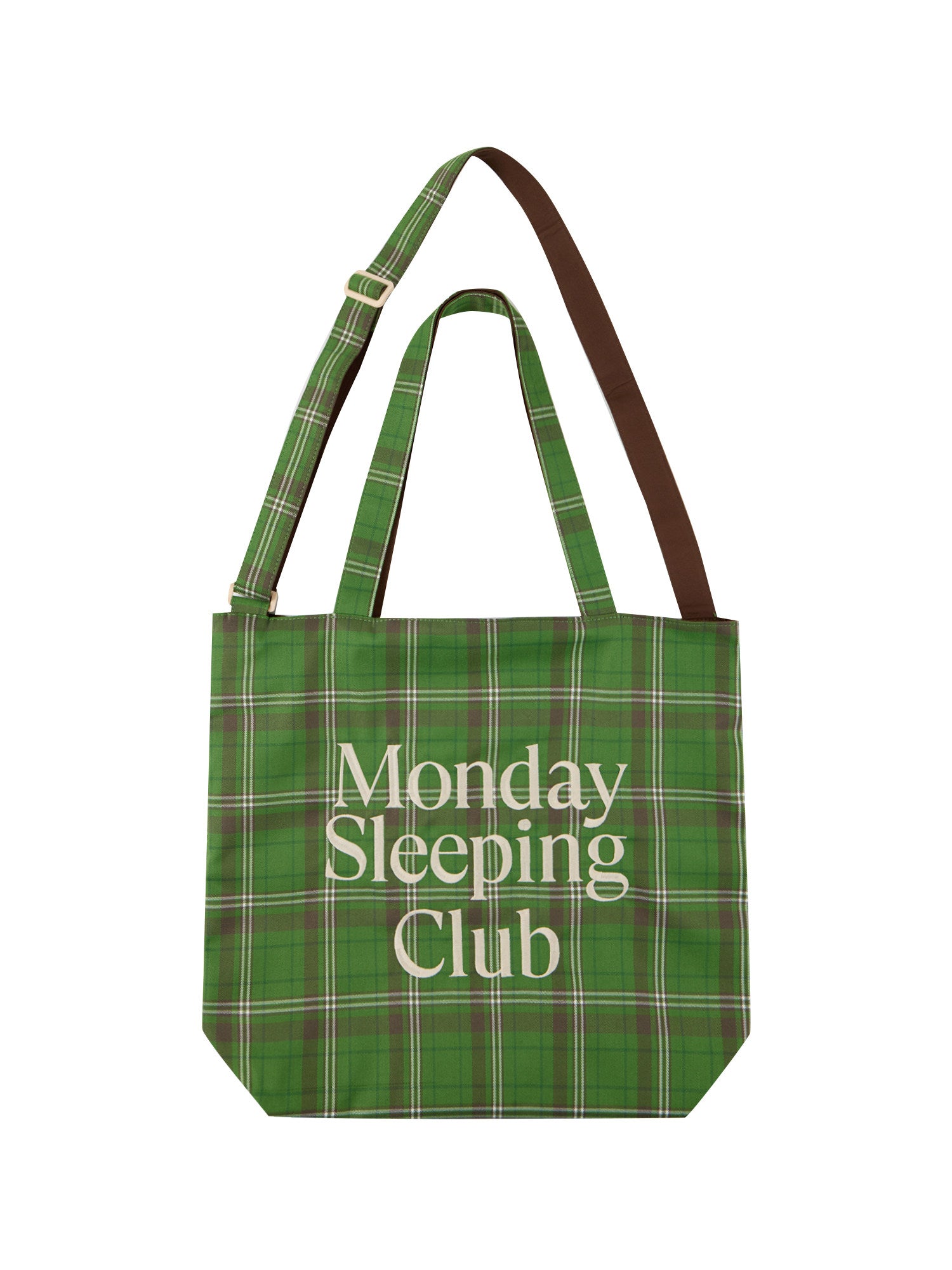 MondaySleepingClub standard font embroidered check contrast tote bag