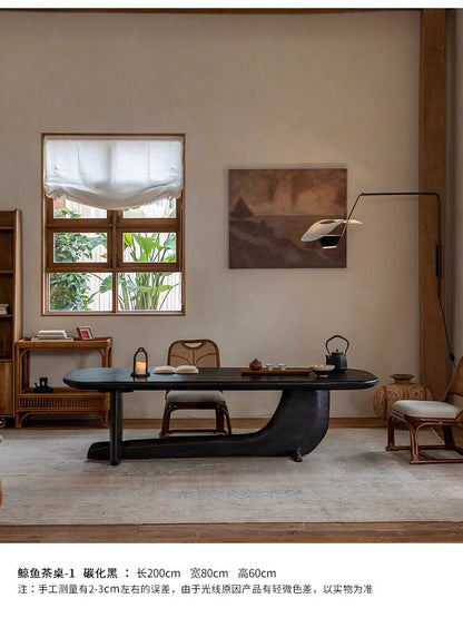 Whale Tea Table \ All-solid wood homestay creative tea table, Japanese wabi-sabi style tea room rectangular black table
