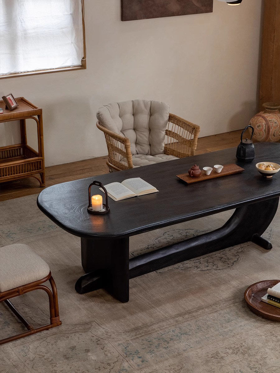 Whale Tea Table \ All-solid wood homestay creative tea table, Japanese wabi-sabi style tea room rectangular black table
