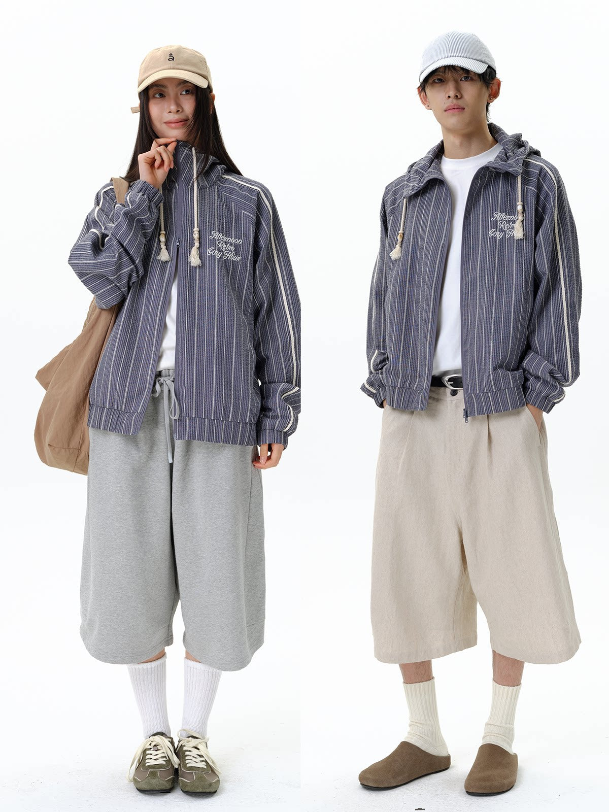 RoaringWild A Arch Striped Casual Vintage Jacket with Double Zipper Hooded Jacket for Men
