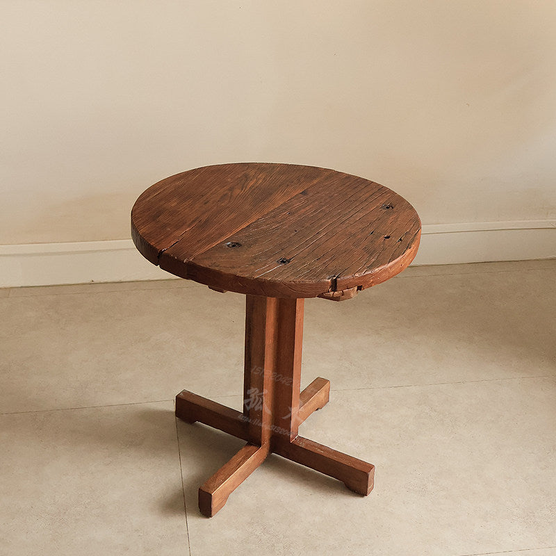 Wabi-sabi Wind Island George Single-Legged Round Coffee Table Solid Wood Master Design Dining Table Home Antique Weathered Pattern