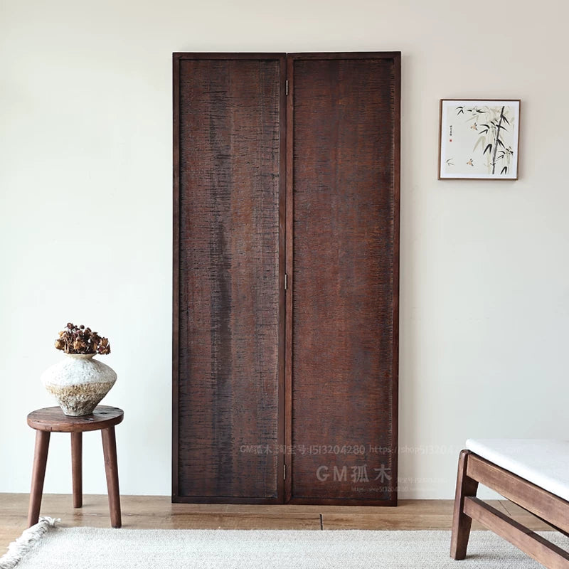 Wabi-sabi screen partition Chinese solid wood mobile folding background wall designer B&B furniture tea room into the hotel