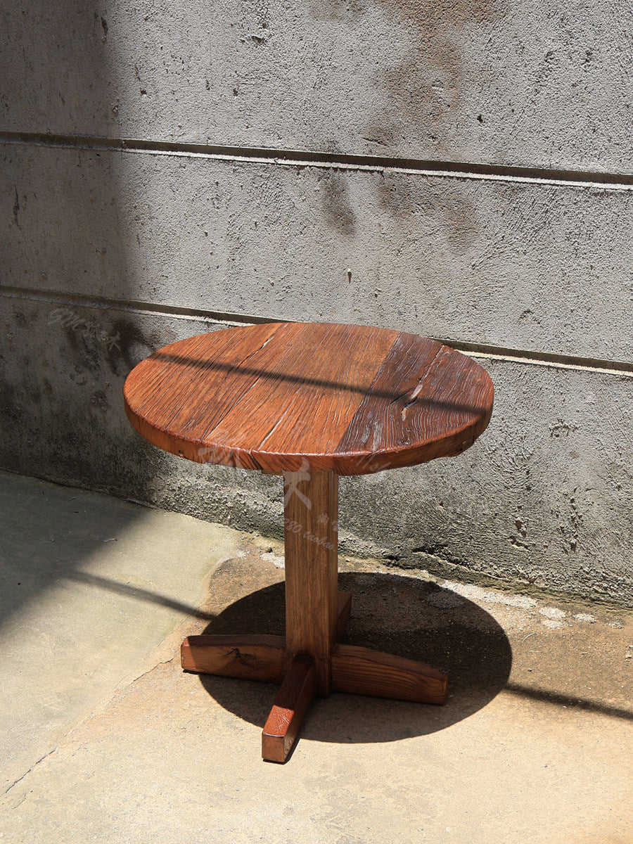 Wabi-sabi Wind Island George Single-Legged Round Coffee Table Solid Wood Master Design Dining Table Home Antique Weathered Pattern