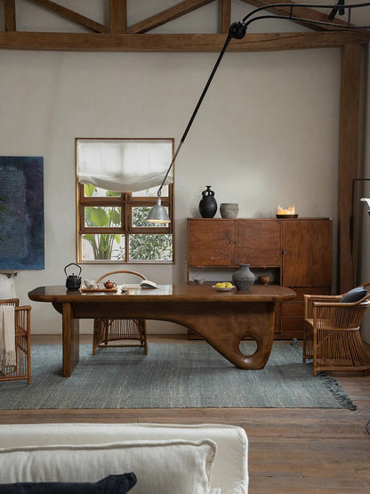 Whale Table\Vintage Wabi-Sabi Style Full Solid Wood Dining Table Designer Creative Homestay Tea Table Workbench Desk