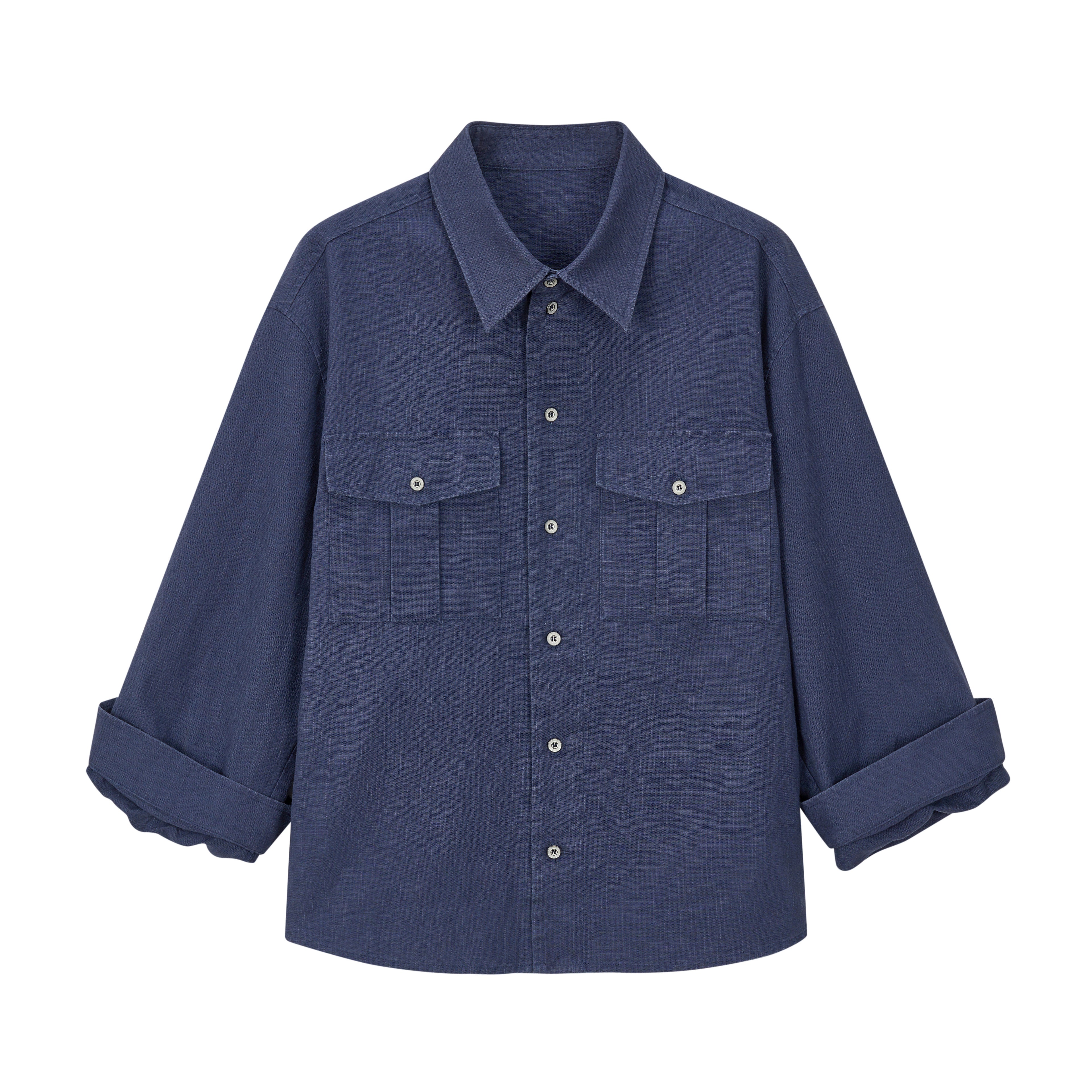 VLABMADE vintage hunting bag slub linen shirt, men's and women's autumn distressed three-quarter sleeve rolled sleeve jacket top