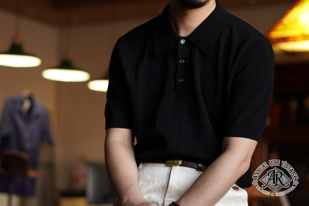 AnnualRing Annual Ring Tailor Lapel Knit Polo Shirt American Retro Casual Xinjiang Cotton Short Sleeve T-Shirt Summer