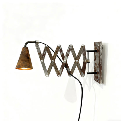 Medieval industrial style folding scissors B&B café bar atmosphere rusty old long arm corridor American wall lamp