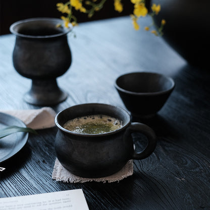 Several black pottery Tibetan intangible cultural heritage handmade black black pottery cups, milk tea cups, tea cups, coffee cups, household items, retro